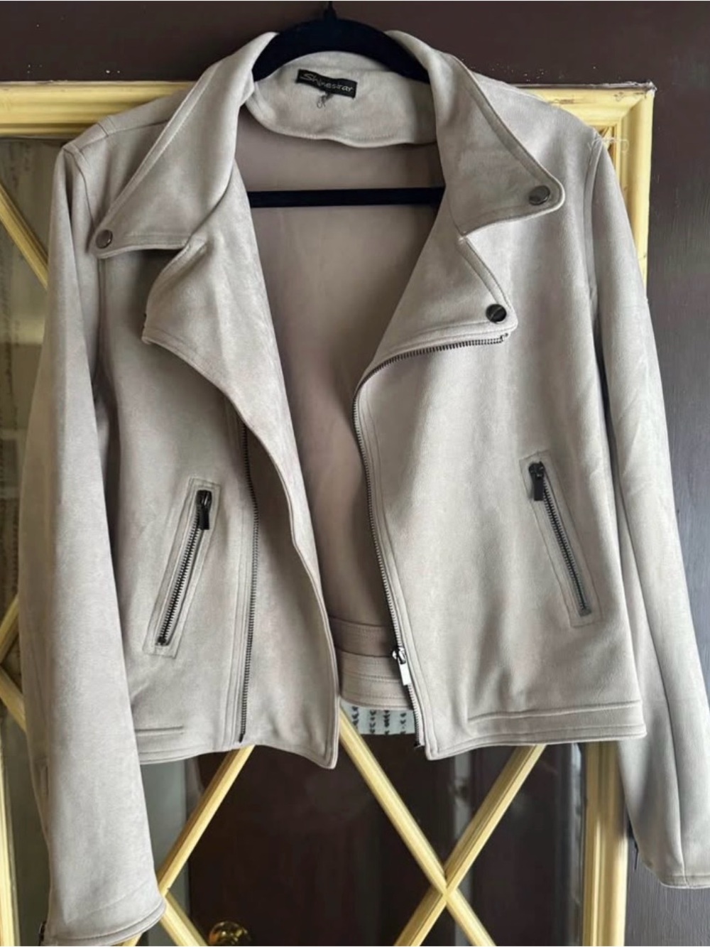 Suede Moto Jacket - Light Taupe